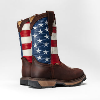 KW5007 Leather Square Toe American Flag Work Boot