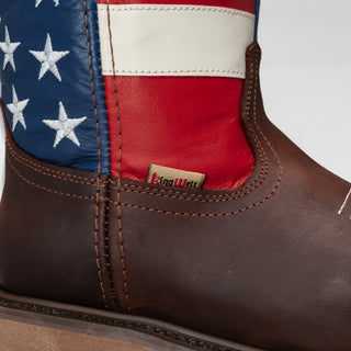 KW5007 Leather Square Toe American Flag Work Boot